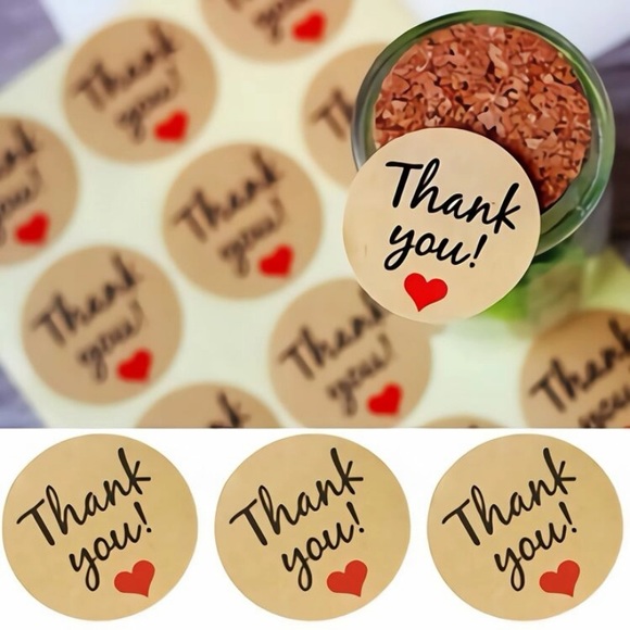Other - 60 Pk. 1.5” Rustic Craft Style Round Thank You Stickers w Red Heart